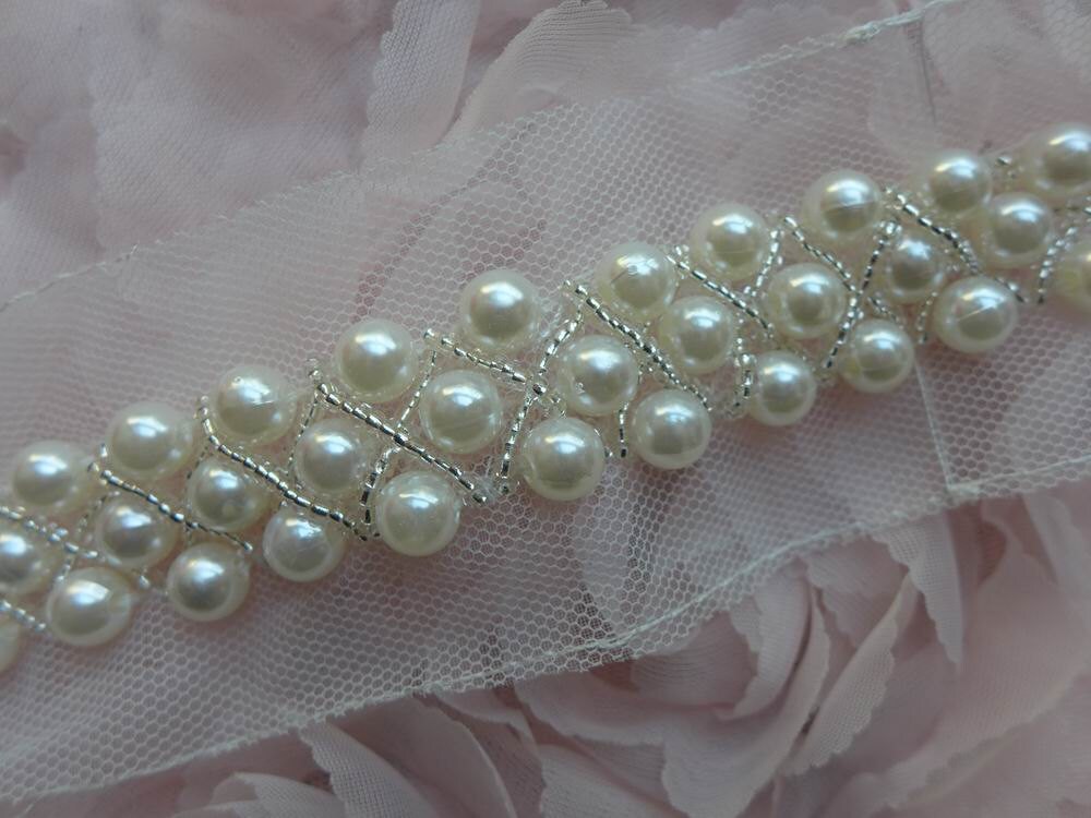 Beaded Trim Ivory Pearl Beaded Lace Beaded Bridal Sashes Etsy