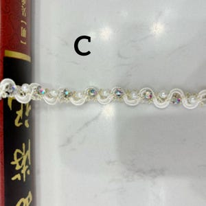 Delicate Acrylic Beads + Faux Pearls trim, Gold thread Bridal Trim, Pearl Beading Trim, 9 mm width, By 1 yard C