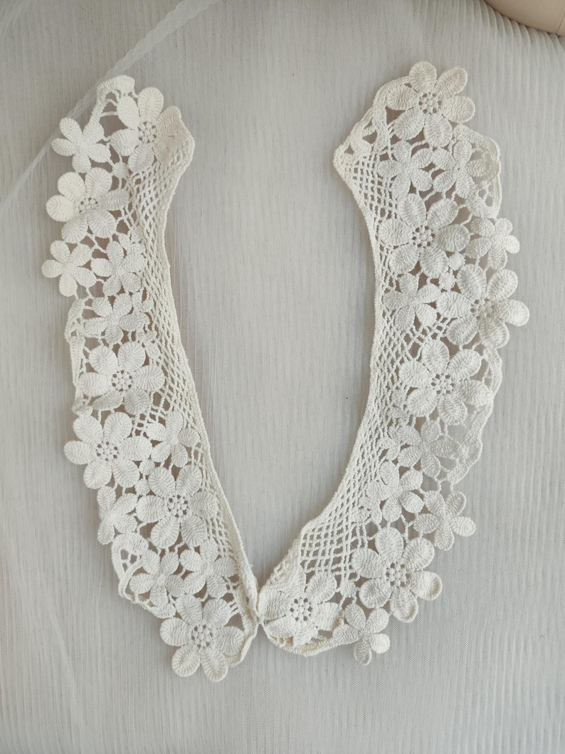 Cotton Collar, Beige Daisy Flower Collar, Collar Appliques, 1 Pair image 5
