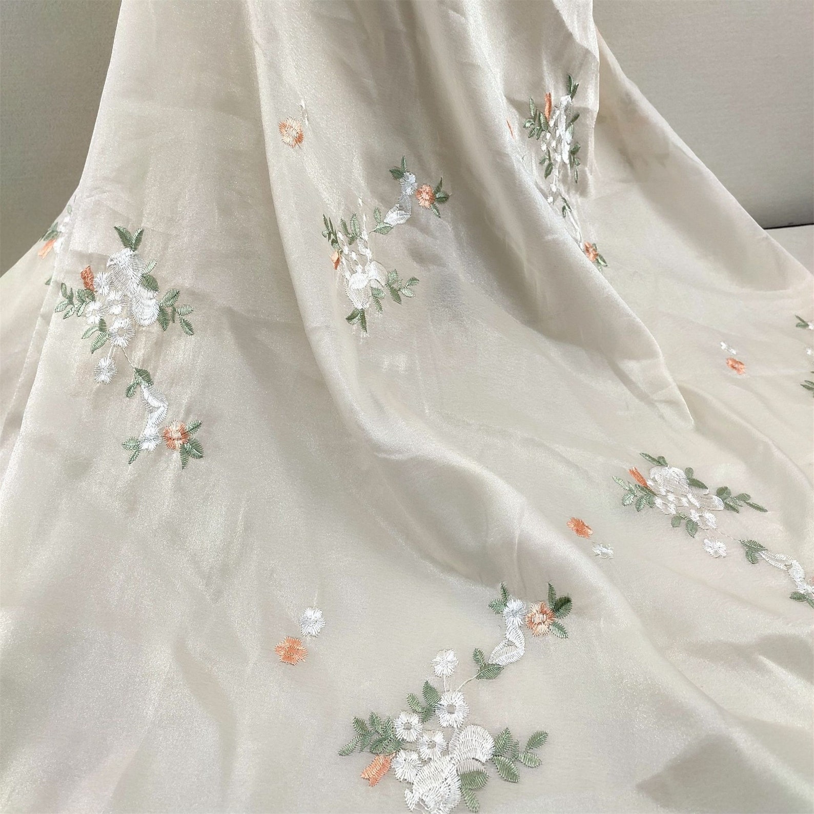 Chefon Pattern Chiffon Embroidery Flower Applique Fabric in Light Apricot for Blouse ...