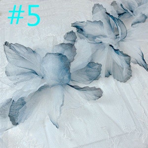 3D Organza lace Flower patch, Blue Ombre Bridal Flowers Applique For Millinery, DIY Craft, Brooch Design, Garter, Sash Belt #5