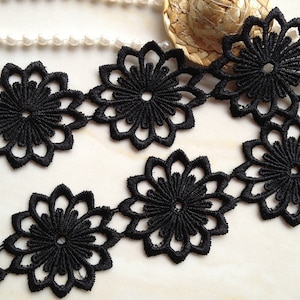 Pretty Black Venise Floral Lace Trim for Appliques, Altered Couture, Sewing, Costume Design, By 2 yards