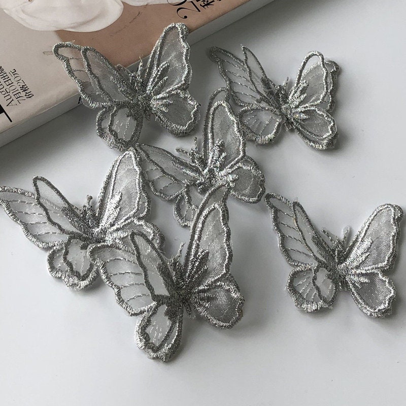 20PCS 3D Organza Butterflies w/ Rhinestone Chiffon Artificial Butterfly  Appliques for Baby Hair Accessory, Party Decoration