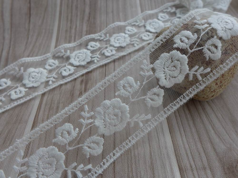 Pretty off White Cotton Embroidery Tulle Lace for Wedding Bow | Etsy
