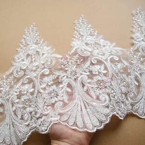 NEW Alencon Floral Lace in Off white, Lace Trim with Scalloped Edging for Wedding Dress Veils Bridal Accessories, by 1 yard image 8