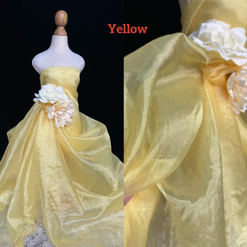 Aqua Schimmer Organza spitze stoff, Glanz schiere stoff Für Hochzeitskleid, Fliege, Houte Couture, Fotografie, Kleid Futter, 1 Yard Yellow