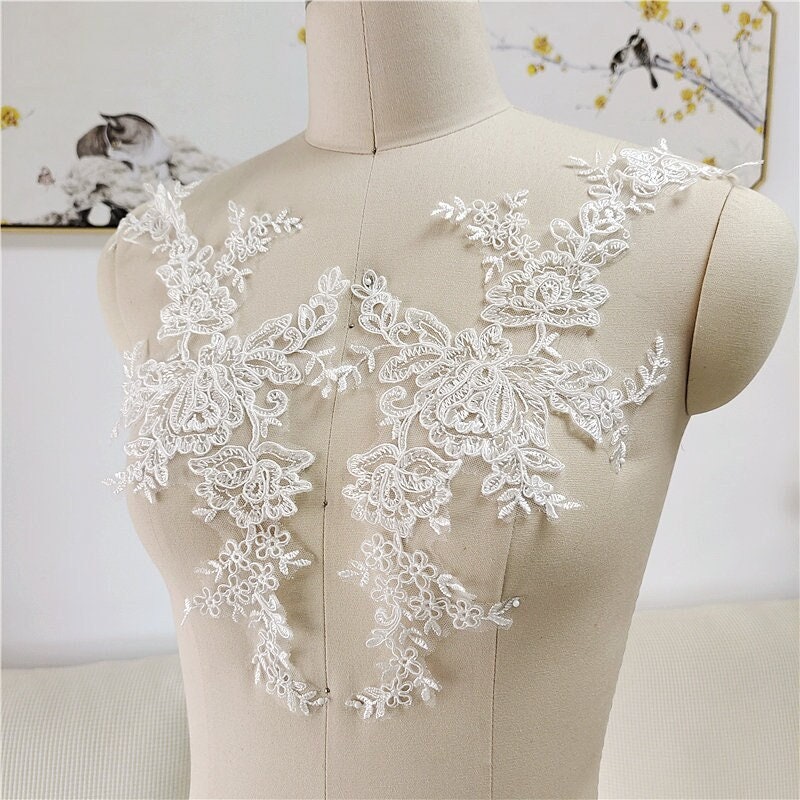 Bridal Lace Applique in off White Alençon Bodice Flower | Etsy