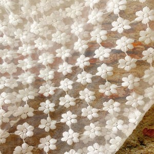Embroidery Small petals Fabric, Organza Milk silk Fabric for Bridal, Veils, Curtains, Sewing Crafts, Bows, Wedding table, Baptism, 1 yard