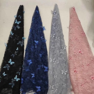 Cinderella Fairy 3D Butterflies Overlay tulle lace fabric, Light weight fabric For Garden party dress, Ball Gown, Spring Dress, By 1 yard