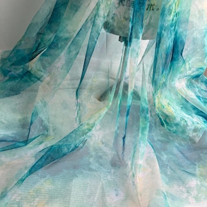 Ty-dye Green Yellow Mesh lace fabric tulle fabric, For Cosplay, Spring garden dress, Irregular skirt design,  by 1 yard