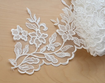 Exquisite Leaf Embroidery lace trim in Ivory, leaf flower sequins trim For Wedding Dress, Bridal Veil Supply, bridal Dress, By 1 Yard
