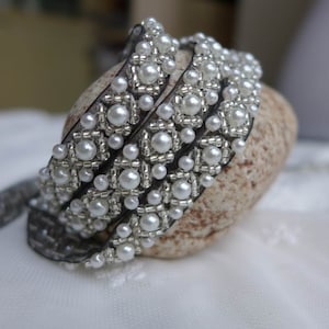 Adorno de perla de marfil, adorno de cinta negra, bonito adorno de encaje con cuentas, banda para cinturón, pulsera, diadema, 0,47" (1,2 cm), por 1 yarda