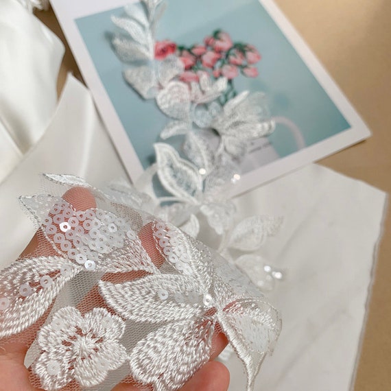Liveish Applique In Pizzo Ricamate Con Perline E Paillettes – Motivo Floreale, 35,8x12,4 Cm, 1 Paio