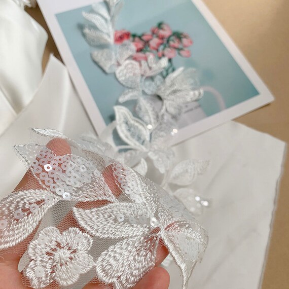 Liveish Applique In Pizzo Ricamate Con Perline E Paillettes – Motivo Floreale, 35,8x12,4 Cm, 1 Paio