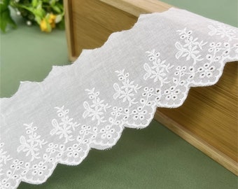 Flower bouquet Embroidery Cotton Lace Trim, Eyelets scallop border trim, Baby Dress trim, Doll cotton trim, Hem trim