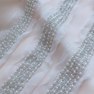 Pearl beaded Trim, Ivory Beaded Lace Trim for Bridal Belt, Sashes, Gowns Deciration, Listing For 1 piece