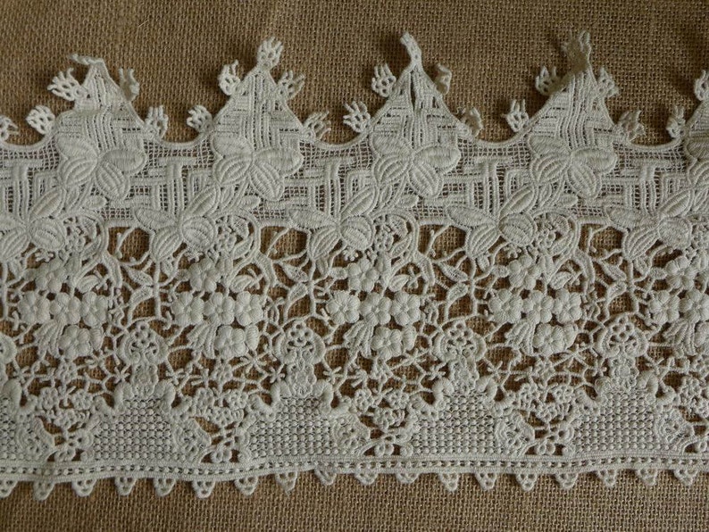 Wider Cotton Lace in Beige, Antique style Lace, Ecru Cotton Lace, Floral cotton trim for Wedding supply, DIY Crafts, By 1 yard image 1