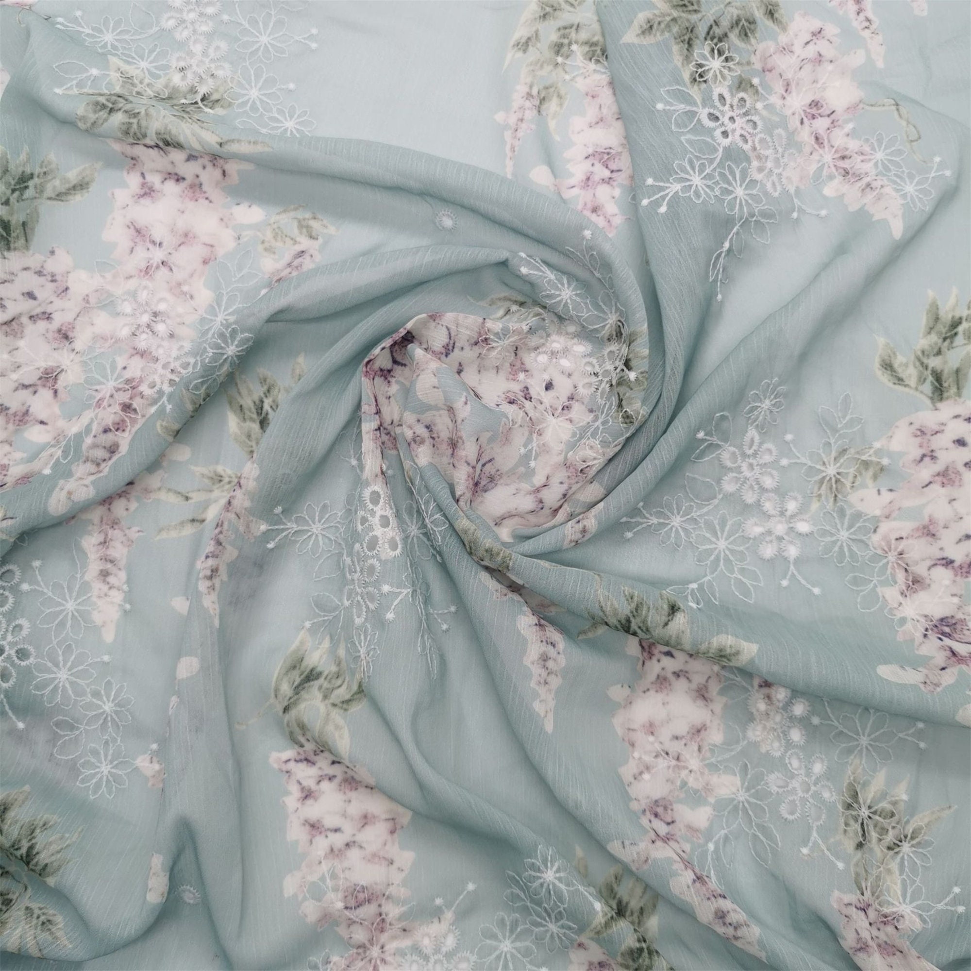Print Chiffon Embroidery fabric,  Bouquet chiffon summer fabric for Lace top, Suspender skirt, Maxi Dress, Wedding guest Costume, 1 Yard