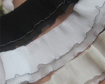 Pleated Chiffon Sewing Cuff Lace Trim, Ruffled Trim, Airy Ruffled trim For Lace Collar, Cuff, Lolita, Costume Design, Doll, DIY crafts