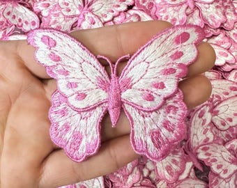 Pink white 3D Butterfly lace Applique, Sew On Embroidery Patch For Flower Girl Dress, Bridal Dress, Gift, Phone case decor, DIY Crafts
