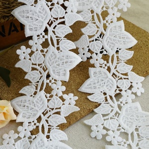 Leaf Flower Vine Patch Bridal Sash Lace Trim, Delicate Floral Lace Trim, Milk Silk lace trimming For Strap Costume, Garment, by 2 yards
