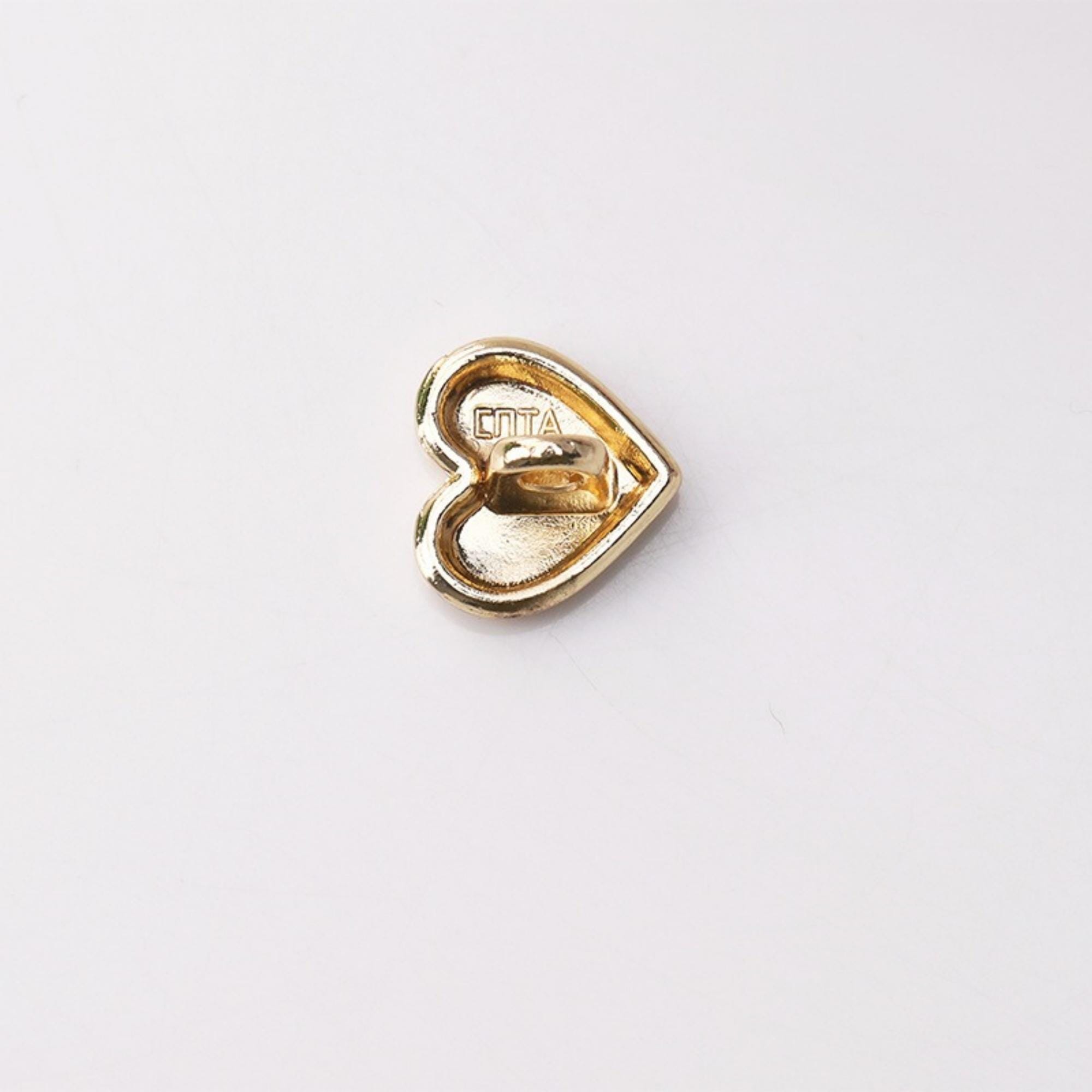 10 Bottoni A Cuore In Metallo (Lega Di Zinco) Per Cucito, Oro Lucido, 18 Mm, Con Codolo - 3