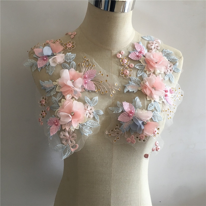 3D Chiffon Flower Lace Applique Fairy Bodice Applique for Etsy