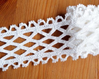 Hollow geometry Scallop Cotton Lace Trim in Off white, Table runner / cloth trim, DIY sewing crafts cotton lace, by 2 yards