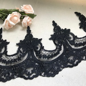 Black Alencon Corded Lace Trim, Retro Scalloped Lace Trim , Scalloped trim , Lace Trim for bridal veil , 8.26&#39;&#39;Width, By 1 yard