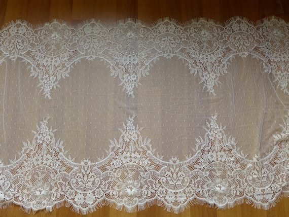 French Chantilly Lace off White Floral Embroidered Lace Trim With