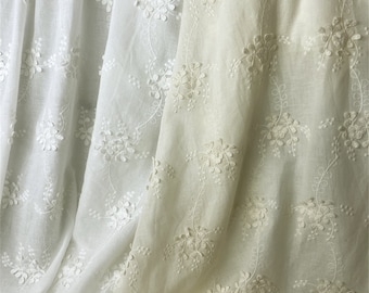 Embroidery Cotton 3D Petals Applique Bridal Lace Fabric, Chic flowers Cotton for Summer blouse, Curtain, Project Cover, Lawn Wedding, 1 yard