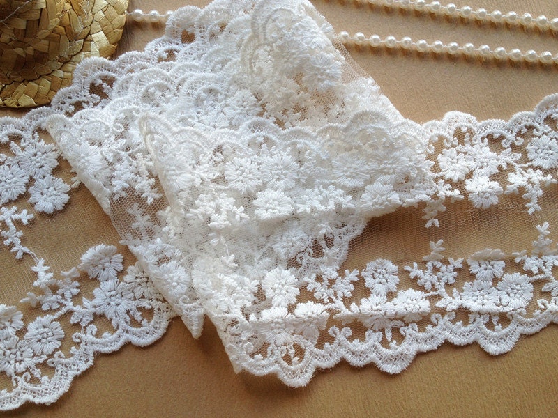 Off White Lace Trim Embroidery Lace Floral Lace Double - Etsy