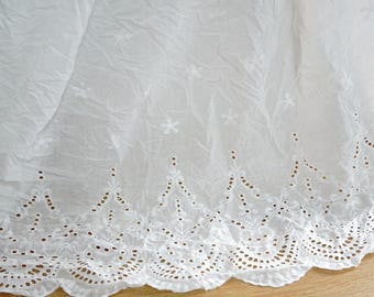 Vintage Embroidery Cotton lace fabric, Off white Eyelet Floral Lace, Scallop borders lace For Boho dress, Beach Dress, Bridal Dress, by yard