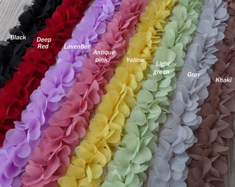 9 Colors - Soft Chiffon Lace, 3D Chiffon Petal Flower Trim, Bridal sashes, Wedding Bridal Chiffon sashes, Wholesale- You Pick Colors, 1 yard