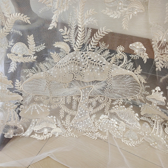 Mushroom Embroidery Lace Fabric in Champagne, Forest Style Sequined Lace  Fabric for Wedding Gowns, Party Dress, Prom, Summer Dress, 1 Yard - Etsy