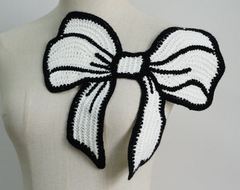 Rosette Crochet yarn Lace Applique, Bow-knot Bodice applique For Blouse, School Costume, Grad projects, Autumn Dress