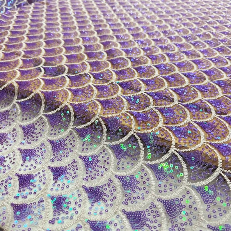 Iridescent Fish Scale Mesh Fabric, Sparkling Sequin Embroidered Lace ...
