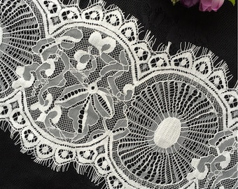 6,7 ”breite Retro-Chantilly-Spitze aus weißer Wimpernzierspitze, weiche Kreis-Spitzenborte für Hochzeiten, Schleierzubehör, Brautkleid, 3 Meter / Stück
