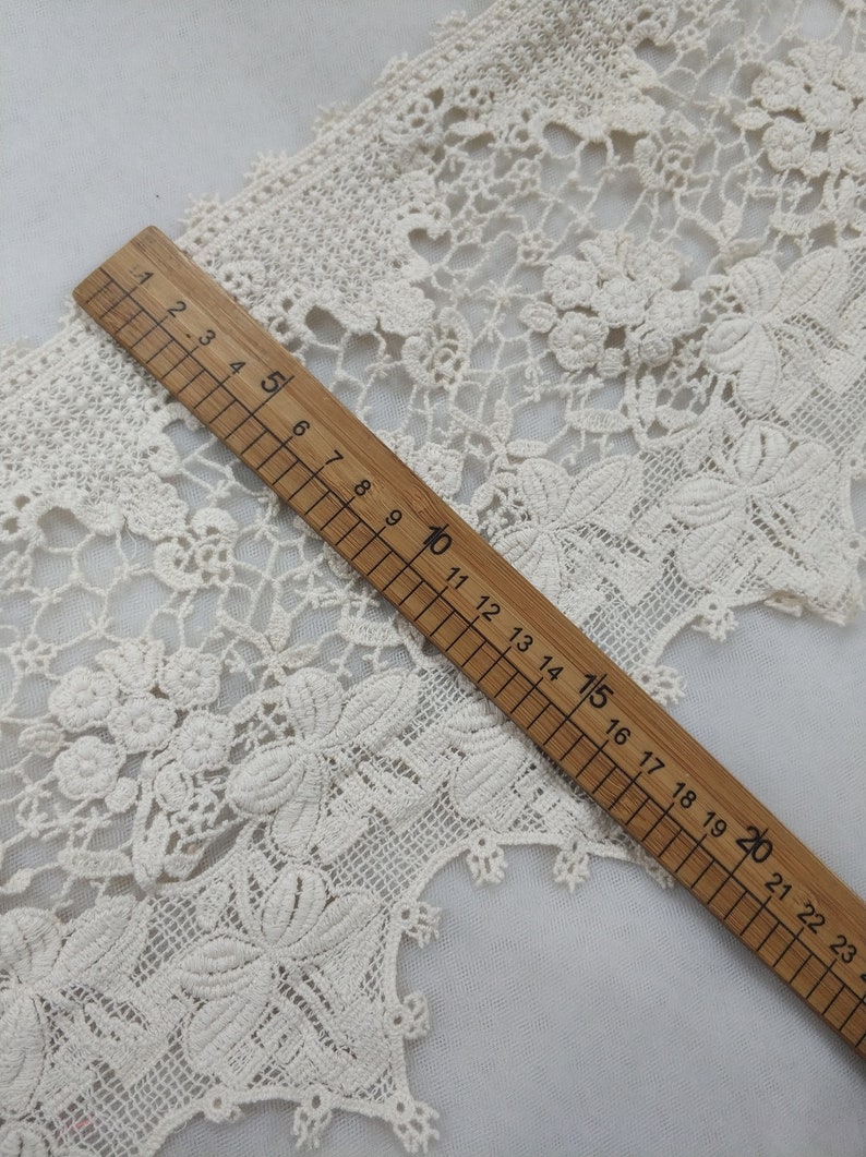 Wider Cotton Lace in Beige, Antique style Lace, Ecru Cotton Lace, Floral cotton trim for Wedding supply, DIY Crafts, By 1 yard image 7