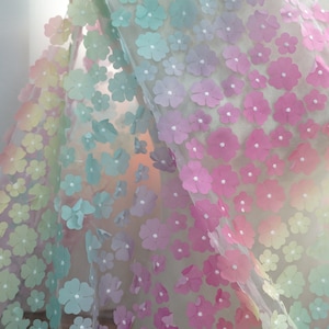 3D Ombre Floral Overlay tulle lace fabric, Colorful Fairy Tulle lace For Veil, Toddler Dress, Dance Prom, Flower girl Dress, by 1 yard