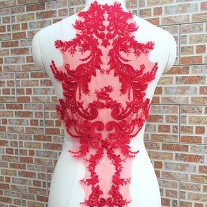 RED Applique, Large Lace Applique, Back Applique Trim, Red Venice Lace Applique, By  1 pcs