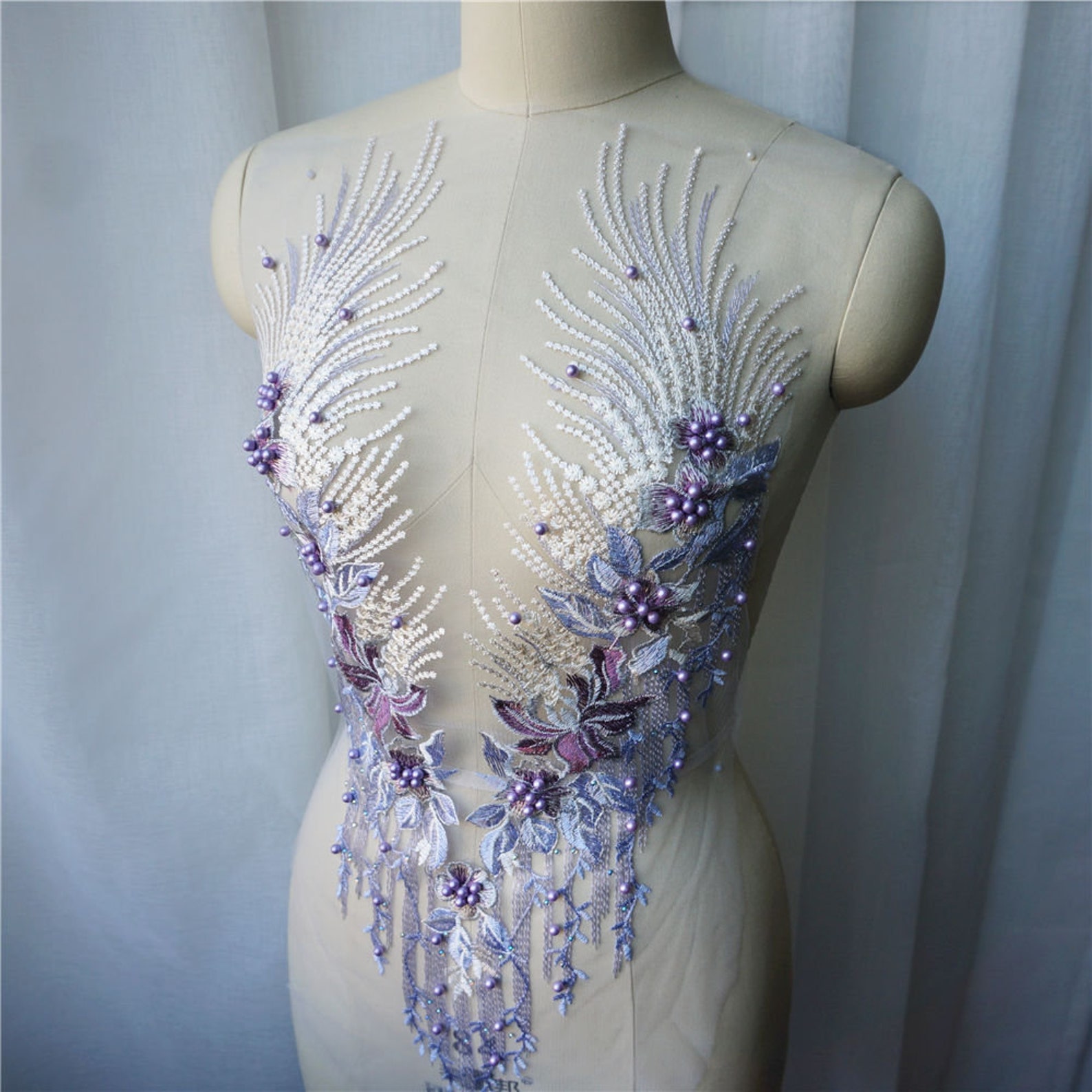 Purple Bodice applique Deluxe embroidery lace applique Etsy