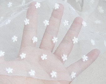 Soft Tulle Flowers Lace Fabric in Off White For Weddings, Party Decoration Fabric, Girl dress, Bridal Supplies, by 1 Yard