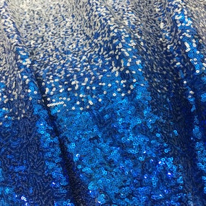 Royal blue and silver sequins ombre lace fabric, paillette sequin fabric for fashion show, designer fabric, by 1 Yard