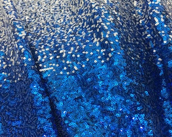 Royal blue and silver sequins ombre lace fabric, paillette sequin fabric for fashion show, designer fabric, by 1 Yard