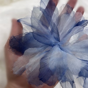 3D Organza lace Flower patch, Blue Ombre Bridal Flowers Applique For Millinery, DIY Craft, Brooch Design, Garter, Sash Belt image 3