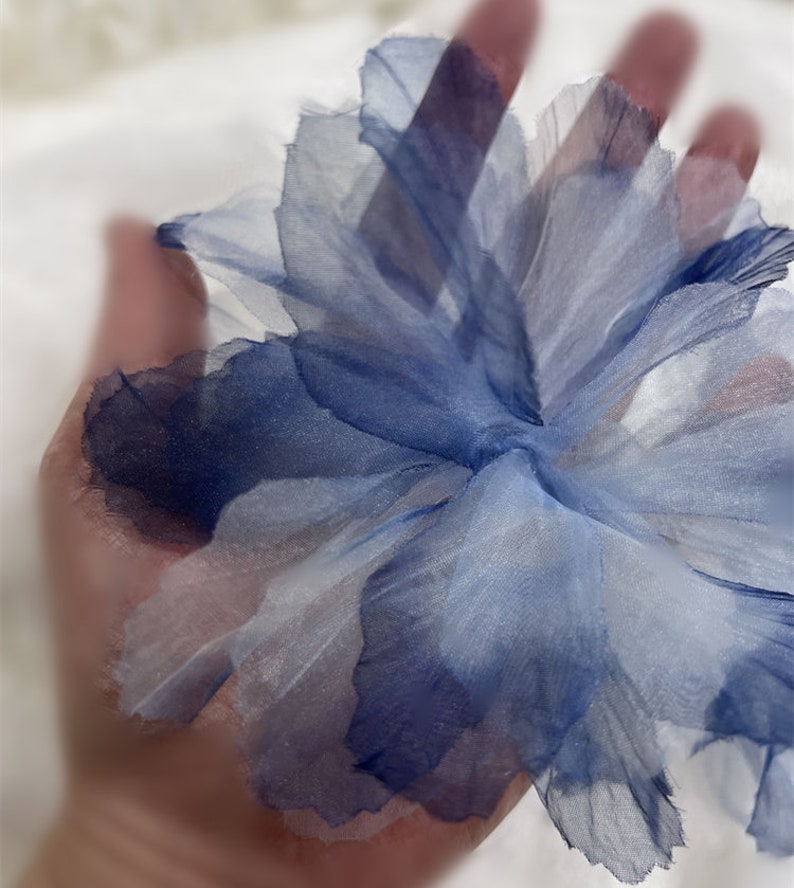 3D Organza lace Flower patch, Blue Ombre Bridal Flowers Applique For Millinery, DIY Craft, Brooch Design, Garter, Sash Belt image 3