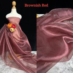 Aqua Schimmer Organza spitze stoff, Glanz schiere stoff Für Hochzeitskleid, Fliege, Houte Couture, Fotografie, Kleid Futter, 1 Yard Brownish Red