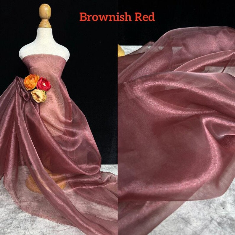 Aqua Schimmer Organza spitze stoff, Glanz schiere stoff Für Hochzeitskleid, Fliege, Houte Couture, Fotografie, Kleid Futter, 1 Yard Brownish Red