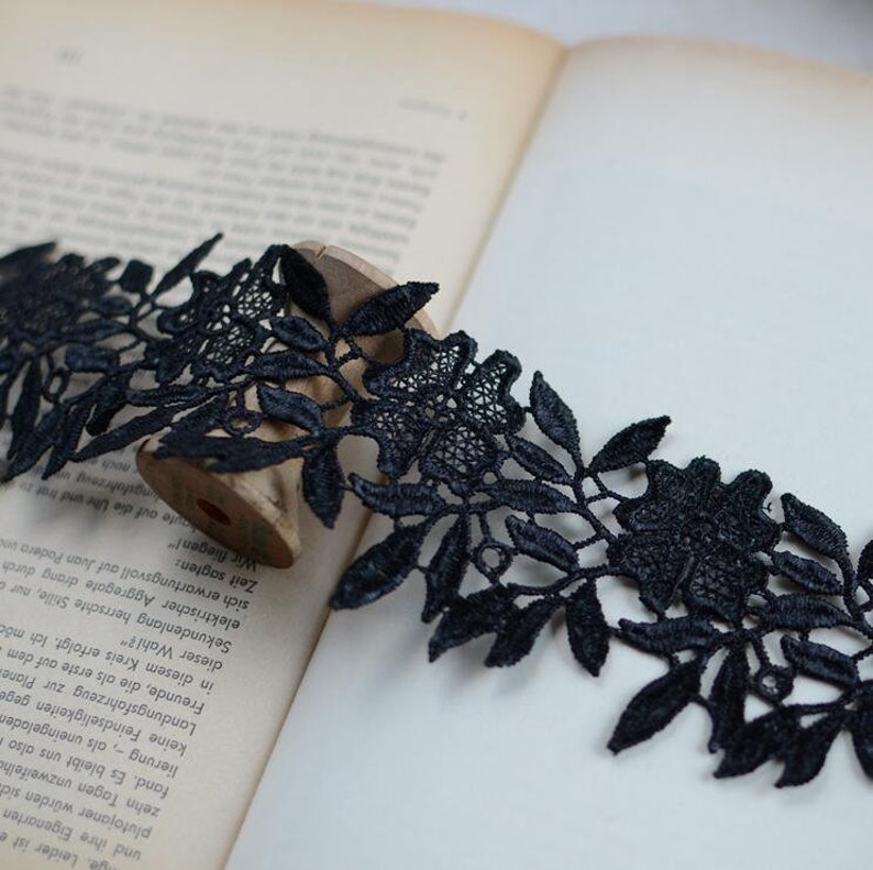 Black Lace Trim Leaf and Flowers Lace Applique Bridesmaid Etsy